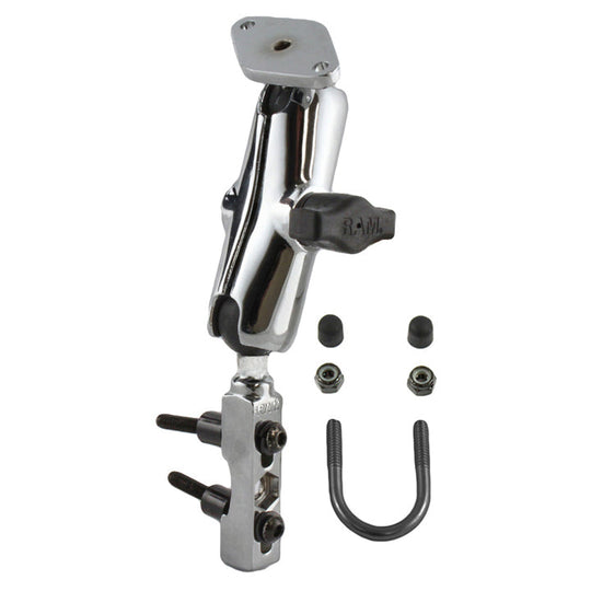 RAM® Chrome Motorcycle Brake/Clutch Reservoir Mount with Diamond Plate