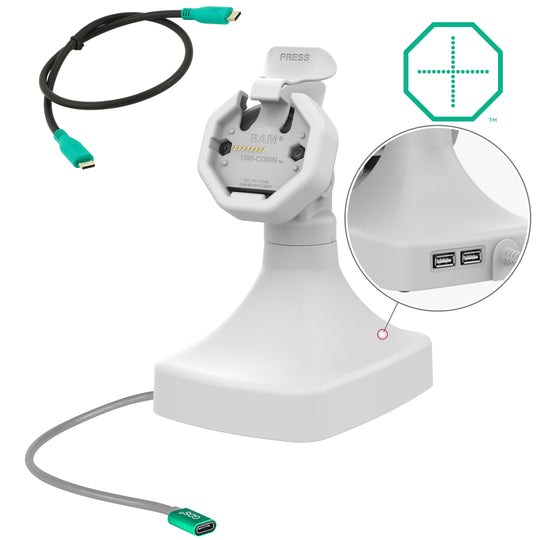 GDS® Uni-Conn™ Powered Tilt & Swivel Dock with USB-C + Data - Gray