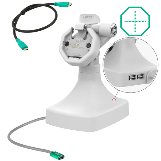 GDS® Uni-Conn™ Powered Locking Tilt & Swivel Dock with USB-C + Data Gray