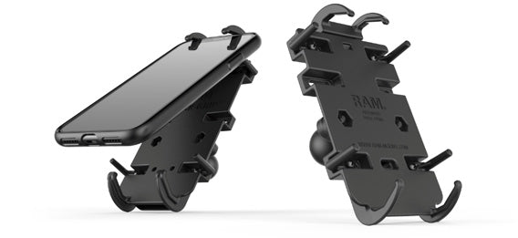 2 RAM MOUNTS Quick-Grip mounts one with a phone attached