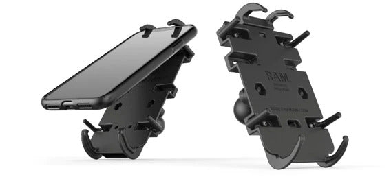 2 RAM MOUNTS Quick-Grip mounts one with iPhone attached